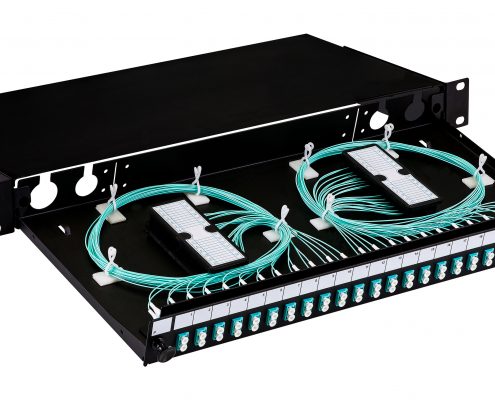 FastFibre 1U 19″ Pre-Loaded Sliding Patch Panel